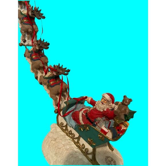 Vtg Jaimy Christmas Santa Sleigh 8 Flying Reindeer Figurine Sculpture 16” T - Picture 2 of 16